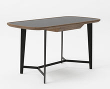 Load image into Gallery viewer, 55" Walnut And Black Glass Rectangular Writing Desk