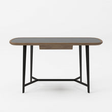 Load image into Gallery viewer, 55" Walnut And Black Glass Rectangular Writing Desk