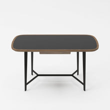 Load image into Gallery viewer, 55" Walnut And Black Glass Rectangular Writing Desk