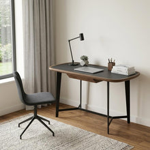 Load image into Gallery viewer, 55" Walnut And Black Glass Rectangular Writing Desk