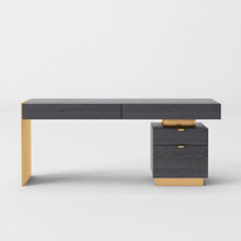 Load image into Gallery viewer, 63" Gray and Gold Writing Desk With Four Drawers