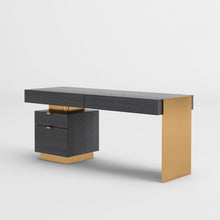 Load image into Gallery viewer, 63" Gray and Gold Writing Desk With Four Drawers