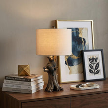 Load image into Gallery viewer, 25" Black Bear in a Tree Table Lamp With Beige Shade
