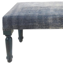 Load image into Gallery viewer, 47" Blue And Cream Abstract Design Blue Leg Upholstered Bench