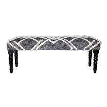 Load image into Gallery viewer, 47" Gray And White Geometric Cotton Upholstered Distressed Bench
