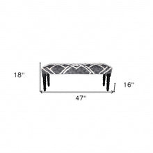 Load image into Gallery viewer, 47" Gray And White Geometric Cotton Upholstered Distressed Bench