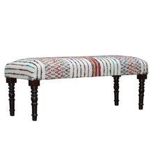 Load image into Gallery viewer, 47" Ivory Red and Pink Black Leg Chevron Stripe Upholstered Bench