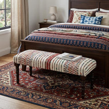 Load image into Gallery viewer, 47" Ivory Red and Pink Black Leg Chevron Stripe Upholstered Bench