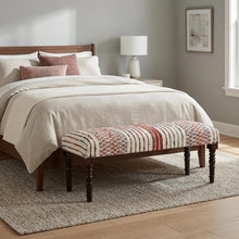 Load image into Gallery viewer, 47" Ivory Red and Pink Black Leg Chevron Stripe Upholstered Bench