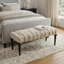 Load image into Gallery viewer, 47" Cream Textural Boho Stripe Black Leg Upholstered Bench