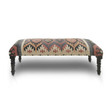 Load image into Gallery viewer, 47" Beige Brown and Rust and Black Jute and Wool Blend Upholstered Southwest Distressed Bench