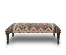 Load image into Gallery viewer, 47" Beige Brown and Rust and Black Jute and Wool Blend Upholstered Southwest Distressed Bench