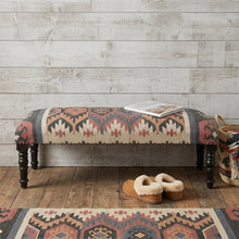 Load image into Gallery viewer, 47" Beige Brown and Rust and Black Jute and Wool Blend Upholstered Southwest Distressed Bench