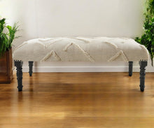 Load image into Gallery viewer, 47" Cream and Black Cotton Upholstered Geometric Bench