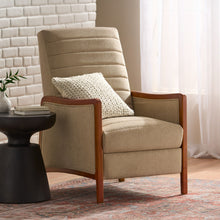 Load image into Gallery viewer, Mid Century Modern Fabric Channel Stitch Wood Pushback Recliner
