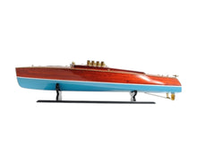 Load image into Gallery viewer, Hand Painted Model Boat Tabletop Sculpture - Blue / Brown