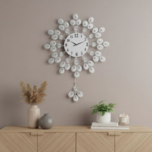 Load image into Gallery viewer, Silent Pendulum Starburst Wall Clock - Silver / White