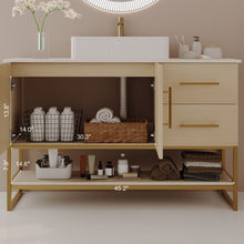 Load image into Gallery viewer, Bathroom Vanity With Vessel Sink Accent Free Standing Cabinet - Ameican White Oak / Gold / White