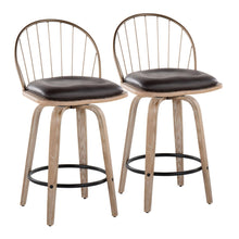 Load image into Gallery viewer, Riley - Farmhouse Fixed Height Counter Stool Round Footrest With Removable Cushion (Set of 2) - White Washed / Antique Copper / Brown