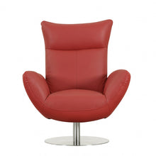 Load image into Gallery viewer, Genuine Leather Swivel Lounge Chair - Red And Silver