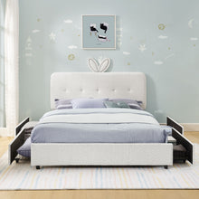 Load image into Gallery viewer, Upholstered Bed With Oversized Rabbit Ear Headboard, LED Lights & 4 Storage Drawers