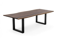 Load image into Gallery viewer, 102" Brown And Black Solid Wood And Metal Sled Base Dining Table