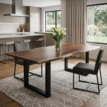 Load image into Gallery viewer, 102" Brown And Black Solid Wood And Metal Sled Base Dining Table