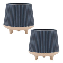 Load image into Gallery viewer, Geometric Round Pot Planters (Set of 2) - Blue / Beige
