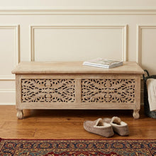 Load image into Gallery viewer, 46" Antique White Solid Carved Wood Scroll Bench with Flip Top