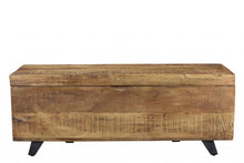 Load image into Gallery viewer, 46" Brown and Black Distressed Solid Wood Storage Bench with Flip Top