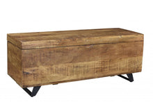 Load image into Gallery viewer, 46" Brown and Black Distressed Solid Wood Storage Bench with Flip Top