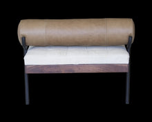 Load image into Gallery viewer, 72" Ivory Brown And Black Tufted Cotton Wood And Metal Cushioned Bench With Pillow