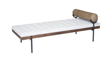 Load image into Gallery viewer, 72" Ivory Brown And Black Tufted Cotton Wood And Metal Cushioned Bench With Pillow
