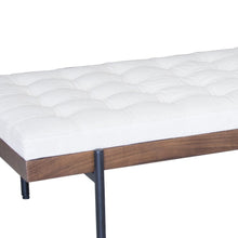 Load image into Gallery viewer, 72" Ivory Brown And Black Tufted Cotton Wood And Metal Cushioned Bench With Pillow