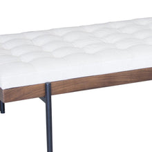 Load image into Gallery viewer, 72" Ivory Brown And Black Tufted Cotton Wood And Metal Cushioned Bench With Pillow