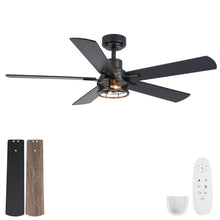 Load image into Gallery viewer, Ceiling Fan With Light, Dual‑Sided Matte Black & Wood Grain Blades - Black