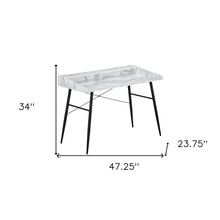 Load image into Gallery viewer, 47" White and Black Wood and Iron Parsons Writing Desk