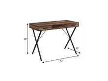 Load image into Gallery viewer, 42" Brown and Black Wood and Metal x-Shape Computer Desk With Two Drawers