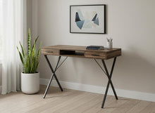 Load image into Gallery viewer, 42" Brown and Black Wood and Metal x-Shape Computer Desk With Two Drawers