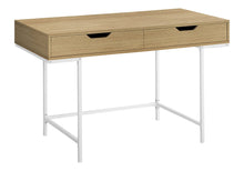 Load image into Gallery viewer, 47" Natural and White Wood and Metal H-Shape Computer Desk With Two Drawers