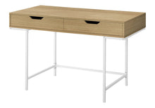 Load image into Gallery viewer, 47" Natural and White Wood and Metal H-Shape Computer Desk With Two Drawers