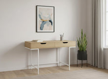Load image into Gallery viewer, 47" Natural and White Wood and Metal H-Shape Computer Desk With Two Drawers
