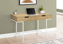 Load image into Gallery viewer, 47" Natural and White Wood and Metal H-Shape Computer Desk With Two Drawers