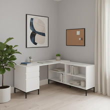 Load image into Gallery viewer, 60" White and Black L Shape Computer Desk With Three Drawers