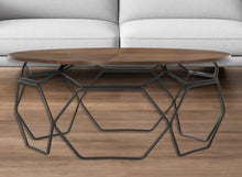 Load image into Gallery viewer, 36" Solid Wood And Metal Round Coffee Table - Brown And Black