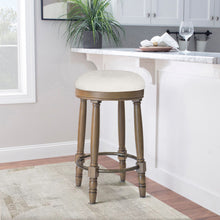 Load image into Gallery viewer, 360° Swivel Wooden Barstools With Upholstered Seat, Counter Height (Set of 2)