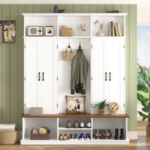 Load image into Gallery viewer, Entryway Hall Tree With Bench, 3 Top Cubbies & Bottom Storage Space