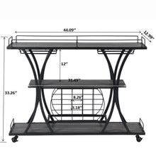 Load image into Gallery viewer, Industrial Bar Cart Kitchen Bar & Serving Cart For Home With Wheels 3 Tier Storage Shelves - Black / Gray