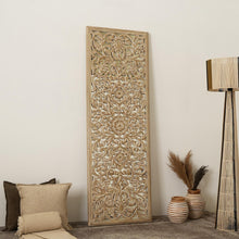 Load image into Gallery viewer, Floral Hand Carved Mandala Rectangle Wall Decor With Mirror - Antique Brown / White