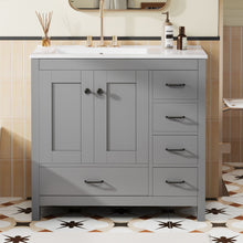 Load image into Gallery viewer, Bathroom Vanity With Ceramic Sink Combo, Abundant Storage Cabinet 2 Soft Close Doors And 5 Drawers